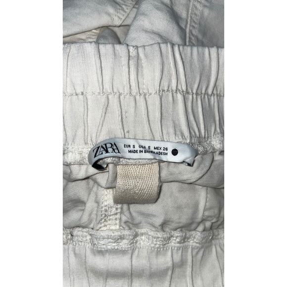 ZARA Cream Ivory Linen Blend Drawstring Stretchable Pants     Size: S - Picture 3 of 3